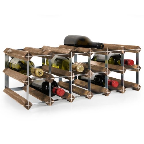 Weinregal / Flaschenregal System TREND für 18 Fl., Holz Kiefer dunkelbraun gebeizt, stapelbar / erweiterbar, komplett montiert – H 22,8 x B 61,2 x T 30 cm - 2