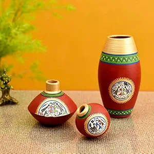 Aakriti Art Creations Rustic Warli Vases (So3) in Red Color