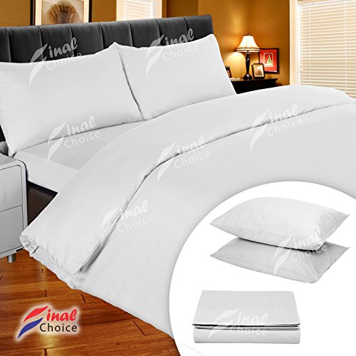 Think-Louder Plain Dyed Duvet Set Quilt Cover Set Includes Pillowcases In Single Double King White Double