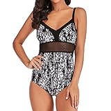 Damen Bikini Plus Size Print Mode Kostüm Gepolsterter Badeanzug Monokini Push Up Bikini Sets Bademode Swimsuit S-5XL (Schwarz, CN:4XL)