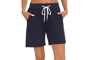 YUKIUINY Pantalone Corto Mujer Short Algodón Deportivos con Cordón Pijamas Pantalon Corto Chándal Casual Interior Elástica Ajustable con Bolsillos Verano para Yoga Jogging Fitness