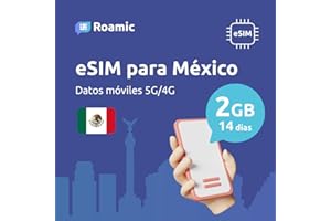 Roamic eSIM México para Viajeros - eSIM para Méjico - Datos Móviles en 5G/4G y Conexión de Alta Velocidad (2GB - 14 Días)