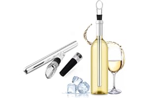 WIWONEY Refrigeratore per Bottiglie Vino, Asta di Raffreddamento Inox, Set 3 in 1 con Refrigeratore per Vino, Versatore Anti-Goccia e Tappo Bottiglia Vino, Regalo Perfetto Degli Accessori del Vino