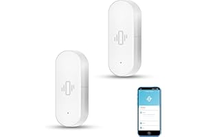 SENCKIT Sensor de vibración Inteligente: Detector de Rotura de Vidrio inalámbrico, Alarma de Puerta WiFi con alertas de aplicación, sensibilidad Ajustable, Sensor de Seguridad para Sistema de Alarma -2Pack