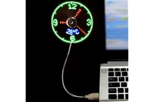 DAZZLEEX Mini ventilador LED con cuello de cisne flexible, ventiladores personales silenciosos para laptop, ventilador alimentado por USB, muestra la hora y la temperatura para la oficina en casa