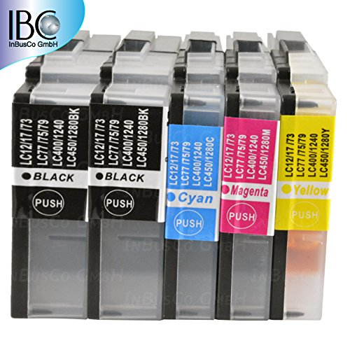 5 Cartuchos para Brother LC1280/LC1240/LC1220 MFC-Serie: MFC-J6910DW MFC-J835DW/MFC-J430W/MFC-J5910DW MFC-J625DW/MFC-J825DW/MFC-J6510DW DCP-Serie: DCP-J525W/MFC-J6710DW/DCP-J725DW y con todas las impresoras de la Brother LC-1220/LC-1240/LC-1280 utilizar
