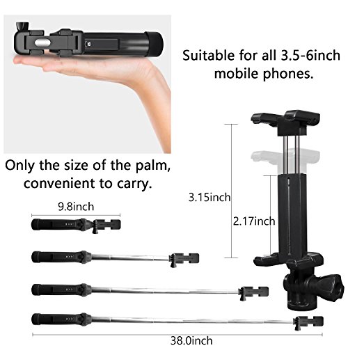 Selfie Stangen, PEYOU [3 in 1]Pocket Bluetooth Selfie Erweiterbar Stick mit Stativ und abnehmbarer Bluetooth Fernbedienung fÃ¼r Gopro Kamera, iPhone, Samsung Galaxy & Smartphone unter 6 zoll