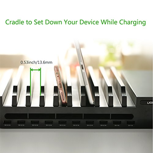 UGREEN 96W 10 Ports universal USB Netzteil Ladegerät Ladeadapter USB Ladestation mit der Halterungsfunktion für iPhone 6/5S/5/4S, iPad Air, iPad Mini, Galaxy S5/ S4/ S3, Note 4/ 3, Kameras, MP5/MP4, Smart Phones and PC Tablets (Schwarz) - 5