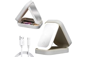 ZINUEEN Portable Trousse de Maquillage avec Miroir LED Maquillage, Trousse Maquillage Femme avec Compartiments, 3 Modes d'éclairage, Boite a Bijoux Voyage Makeup Bag (Blanc)