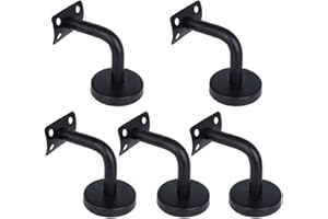 Yulakes 5 supporti per corrimano in acciaio inox, colore nero, con rosetta di copertura, supporto da parete, supporto da 60 x 60 mm