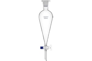 Labasics Borosilicate Glass 250mL Conical Separatory Funnel with Glass Stopcock, Ideal for Liquid Separation in Laboratories