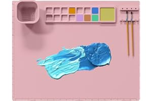 MAMAMAX Tapis de Peinture Enfant Silicone Tapis de Bricolage en Silicone Tapis de Table Silicone Peinture 50x40cm avec Rainure Imperméable Tapis d'Art en Silicone pour Peinture Art Argile Artisanat (Rose)