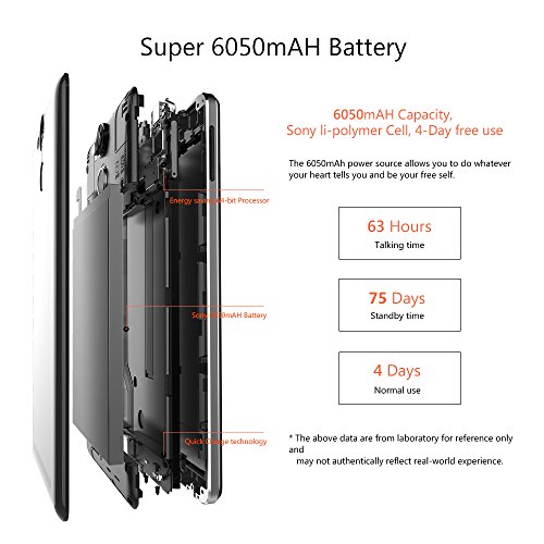 Ulefone Power - 4G Smartphone ohne Vertrag (ultra-groÃŸer 6050 mAh Akku, Schnellaufladung, 5.5 Zoll 1080 FHD Display, 2.5D Corning Gorilla 3 Glass, Android 6.0, Octa-Core 1.3GHz Prosessor, 3GB RAM + 16GB Interner Speicher, 13MP + 5MP Kameras, Dual SIM, Fingerabdruckscanner, WLAN, OTG, HotKnot, GPS) (Blau)