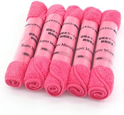 Lifechaser Super Microfiber Cleaning Cloths for Home Kitchen Bathroom Car Wash 10*11inch, 5 Pack (Deep Pink)