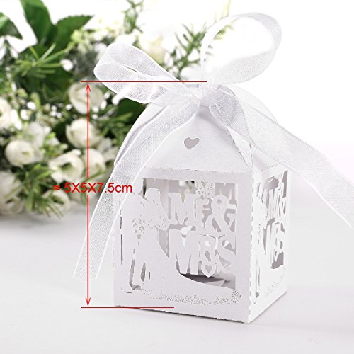 Musuntas 50Tlg.Mr & Mrs Vogelkäfig-Entwurf Hochzeit Taufe Gastgeschenk Geschenkbox Kartonage Schachtel Tischdeko Bonboniere Box Hochzeit Dekoration（ ivory weiß) - 4