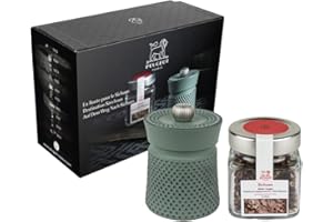 PEUGEOT - Coffret Cadeau Bali Fonte - Moulin à Poivre 8 cm En Fonte + Poivre De Sichuan - Réglage Classique - Coloris Vert Céladon