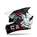 Produktbild Full Face Motorradhelm Street Bike Helm Doppelseitiges Visier Racing Motorradhelm + Zierhorn, Teen Adult Helm,Crazymagicwhite,XXL