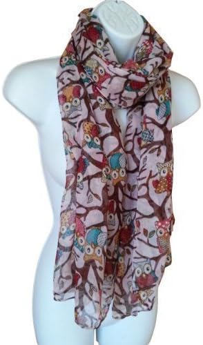 MyMusu ScarfOwl Print Scarf Bird Patterns Ladies Fashion Scarves Multi Color (Light Pink)