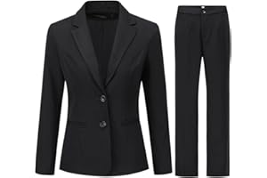YYNUDA Tailleur Femme Ensemble avec Pantalon Revers Blazer 2 Pièces Poches Double Boutonnage Slim Fit Costumes Officiel