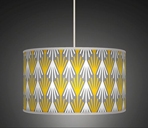 40cm(16") Mustard Yellow Grey White Retro Geometric Handmade Printed Fabric Lamp Drum Lampshade Floor or Ceiling Pendant Light Shade 545