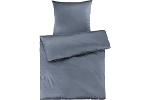 Pure Label Mako Satin Bettwäsche blau 135 x 200 cm mit Kissenbezug 80 x 80 cm aus 100% Baumwolle - Traumhaft weiches Mako Satin Bettwäsche Set in Uni