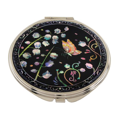 Specchio Compatto Doppio in Madreperla Specchio Ingranditore Per Truccarsi o Per Cosmetici Specchio Da Borsa o Borsetta Con Motivo Mughetti