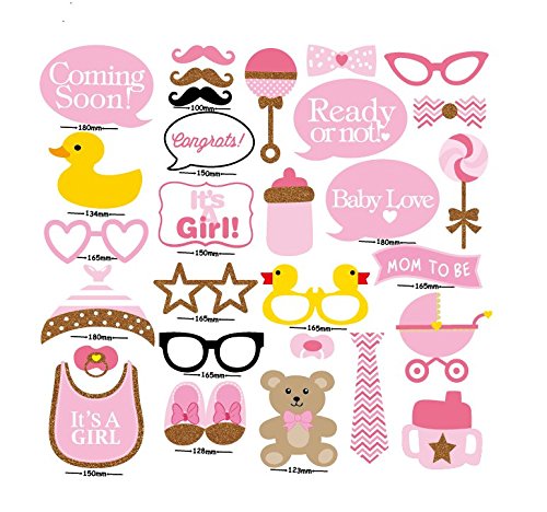 Veewon New 29pcs Babyparty Foto Props Babyflasche Fotorequisiten Masken Rosa Photo Booth Props Neugeborene Dame Girl Partydekoration - 2