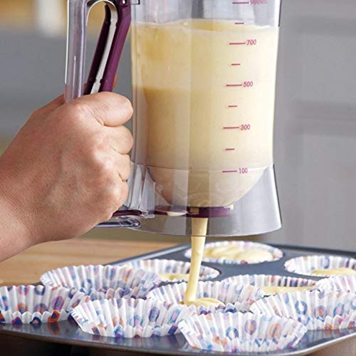 Preisvergleich Produktbild Batter Dispenser - Batter Dispenser Cream Measuring Cup Cupcakes Pancakes Cookie Cake Speratatorbaking Cakes Muffins - Steel Easy Gravy Cream Handle Control Bottle Dispenser Pancake Jumb