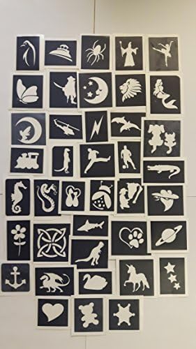100 x mini tattoo stencils for glitter tattoos / body art girls & boy - mini size 1" high fundraising