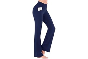 LANCRY Wide Leg Trousers for Women, Stretch Flared Leggings with Pockets, High Waist Casual Bootcut Yoga Pants for Workout Dance