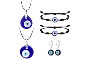 Vordpe - Juego de collar y pulsera y aretes contra el mal de ojo, juego de joyas de protección de la suerte, 2 collares con colgante de mal de ojo, 1 par de aretes, 2 pulseras