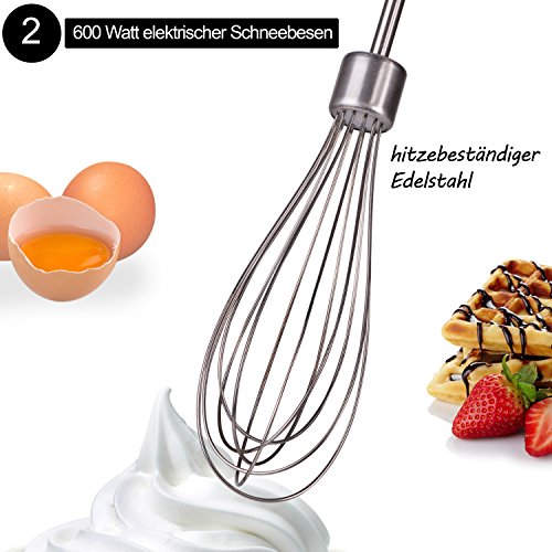 TZS First Austria – 600 Watt 3 in 1 Stabmixer Set mit Edelstahl Pürierstab | hitzebeständig | 4 Klingen | 2 Geschwindigkeitsstufen und Feinregler | 600 Watt Zerkleinerer und elektrischer Schneebesen - 3