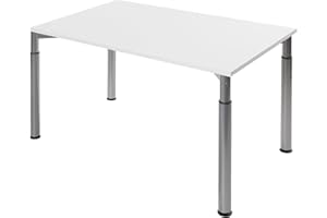 boho office® Konferenztisch, Schreibtisch, Tisch, Silber, in der Höhe einstellbar inkl. Tischplatte in 160 x 80 cm in Weiß
