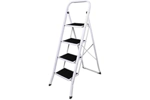 EFAN 4 Step Ladder Foldable Heavy Duty Steel Protable Non Slip Step Ladder Tread Safety, DIY for Home, Outdoor, Garden, Garage, 300lbs Max Capacity - 5 Year Warranty
