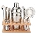 Produktbild Gosear 8 Stk Edelstahl Cocktailshaker Cocktail Shaker Festgelegt Jigger Mischen Löffel Tong Flasche Opener Barware Barkeeper Tools mit Holz Speicher Stand für Bars Startseite Machen Gemischten Getränke
