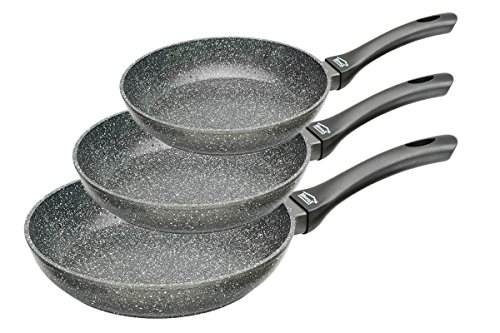 Menax Focus - Sartén de Aluminio Forjado con 5 Capas de Revestimiento Antiadherente StoneTech Piedra - Juego de 3 Sartenes - Ø 20, 24 y 28 cm