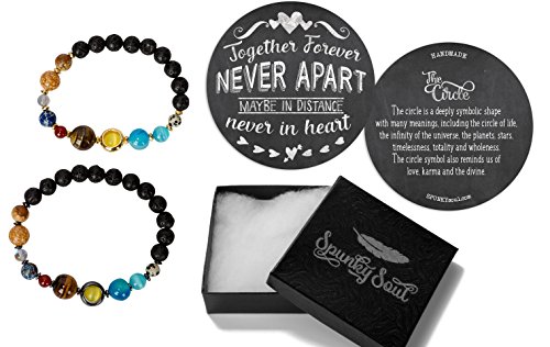 SPUNKYsoulNew! His and Hers Couple Circle Distance Universe Bracelets Collection, L, Crystal, hematite