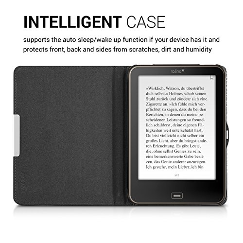 kwmobile Hülle für Tolino Vision 1 / 2 / 3 / 4 HD – Flipcover Case eReader Schutzhülle – Bookstyle Klapphülle Batikblume Design Weiß Dunkelblau - 4