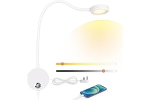 ERWEY Wall Reading Light - LED Bedside Lamp with Touch Button, 3000-6000K, 4W, 360°Flexible Gooseneck, USB Charging, for Bedroom, White