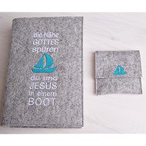 FILZ-SET: Buchhülle Gotteslob und Rosenkranzetui bestickt BOOT