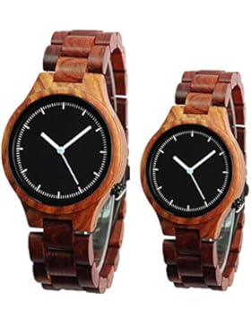 Souarts Holzuhr Holzarmbanduhr Analog Qurazuhr aus Bambus Armbanduhr Paar Uhren Uhren für Lover mit Batterie
