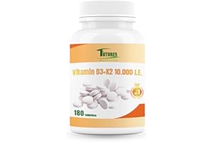 ‎FUTURES NUTRITION FUTURES NUTRITION 10000 I.E Vitamin D3 K2 Hochdosiert | Vegan | Beste Bioverfügbarkeit mit 99,7+% All-Trans Anteil | Nur 1 Tablette alle 10 Tage | Laborgeprüfte Reinheit | 180 Tabletten