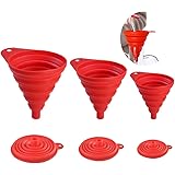 Snowyee Funnels for Filling Bottles, Collapsible Wide Mouth Water Bottle Kitchen Silicone Funnel (3 in 1 Set/Red)
