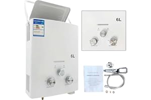 ECUTEE LPG Propane Gas Water Heater Instantaneous Water Heater Gas 6L 12 KW, Portable Tankless Boiler Burner with Shower Head Kit for Small Homes Sailing Boat Cabins for Motorhomes Camping, White