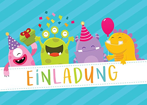 12 Einladungskarten zum Kindergeburtstag / schöne Einladungen zum Geburtstag für Mädchen und Jungen "lustige Monster"