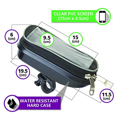 BTR Lenkrad Fahrradtasche und Handyhalterung im Hartschalengehäuse – durchsichtige PVC Oberfläche – wasserfest – schwarz - 3