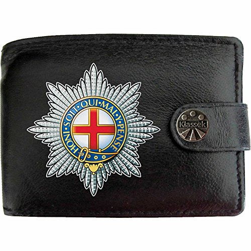 KlassekColdstream Guards Image Men Wallet Real Leather Cap Badge Emblem Military Crest Insignia RFID Blocking with Coin Pocket and Metal Gift Box