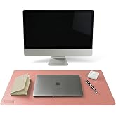 40x90 El Yapımı Deri Masa Pad - Premium Kaymaz Deri Mousepad Ve Klavye Altlığı - S&uuml;men Masa Matı (Pudra)