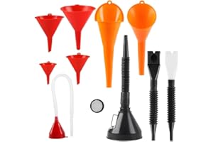 Jyvlucient 11Pcs Funnel for Car Automotive Set Fuel Funnels Wide Mouth Fuel Funnels Flexible with Detachable Spout and Filter Snap Funnel for Water/Gasoline/Coolant/Engine Oil
