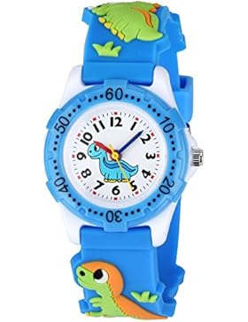 Kinder Uhr ZEIGER Kinderuhren 3D Cartoon Dinosaur Armbanduhr Jungenuhr Silikonk Quarz Schwarz Armbanduhr für Mädchen...